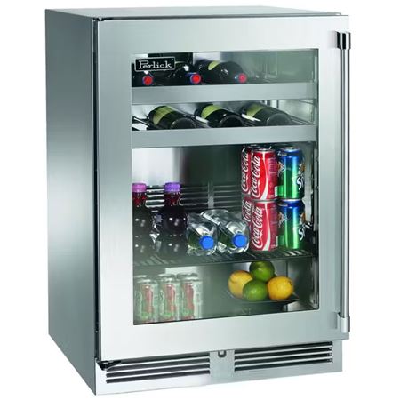 Perlick 24" Signature Series Indoor Beverage Center with glass door, hinge left - Stainless Steel (HP24BS43L)