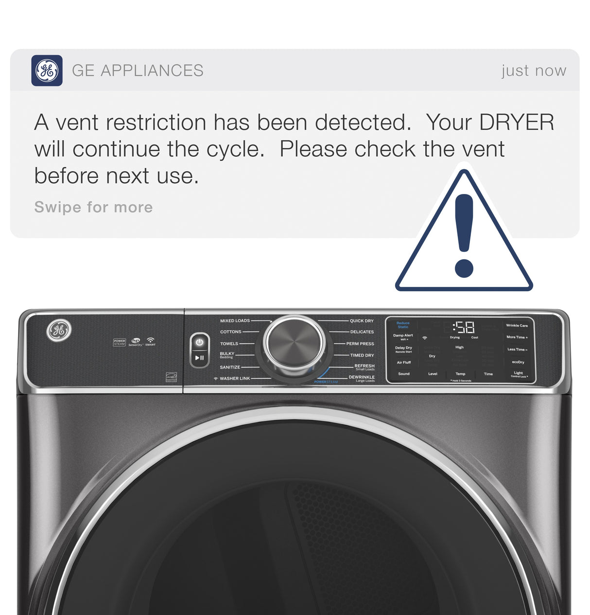 GE APPLIANCES GE(R) ENERGY STAR(R) 7.8 cu. ft. Capacity Smart Front Load Gas Dryer with Sanitize Cycle -  (GFD55GSSNWW)