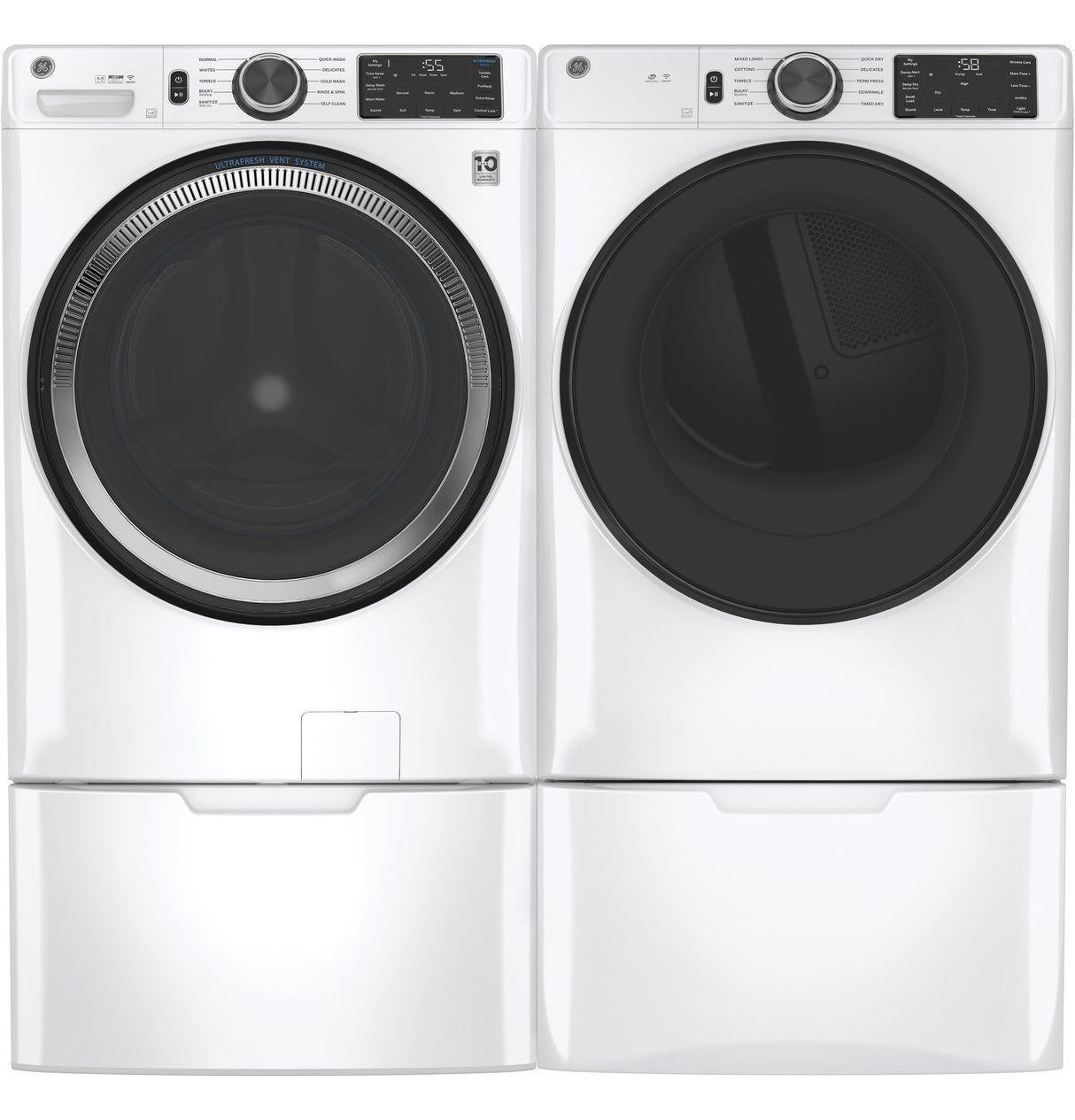 GE APPLIANCES GE(R) ENERGY STAR(R) 7.8 cu. ft. Capacity Smart Front Load Electric Dryer with Sanitize Cycle -  (GFD55ESSNWW)