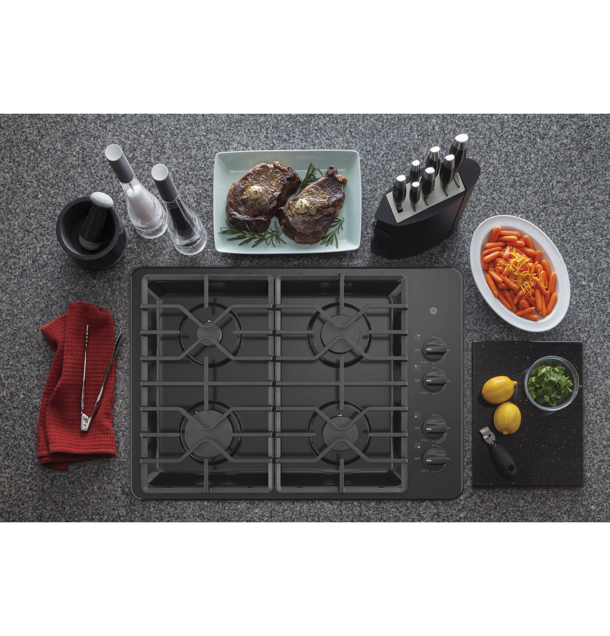 GE APPLIANCES GE(R) 30" Built-In Gas Cooktop with Dishwasher-Safe Grates -  (JGP3030DLBB)
