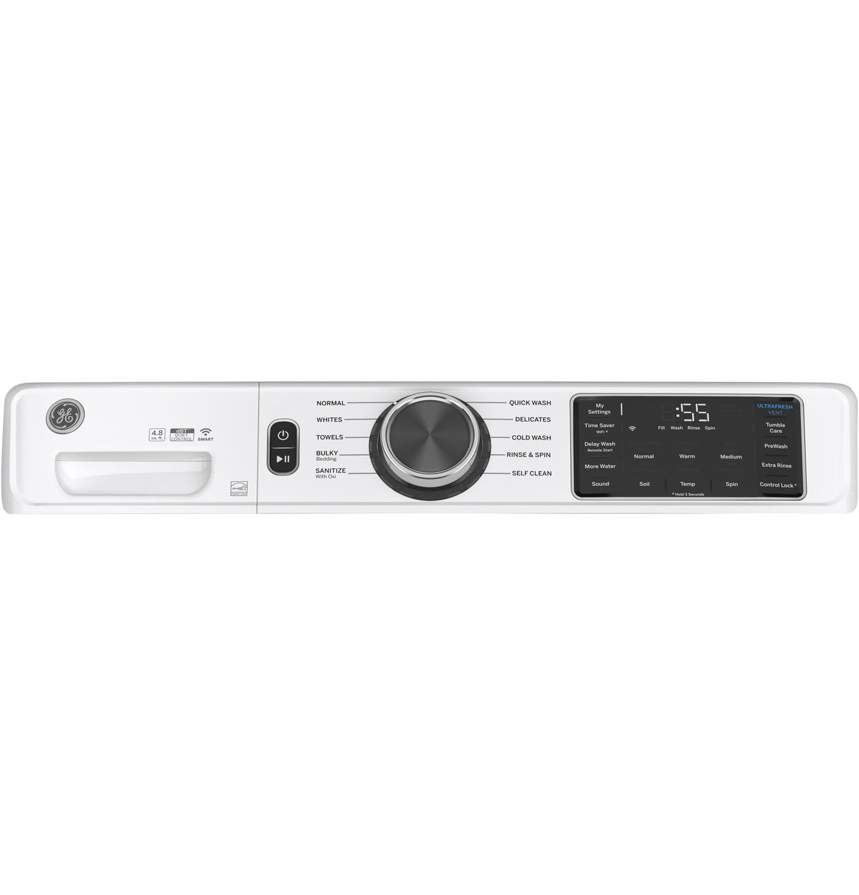 GE APPLIANCES GE(R) ENERGY STAR 4.8 cu. ft. Capacity Smart Front Load (R) Washer with UltraFresh Vent System with OdorBlock(TM) and Sanitize w/Oxi -  (GFW550SSNWW)