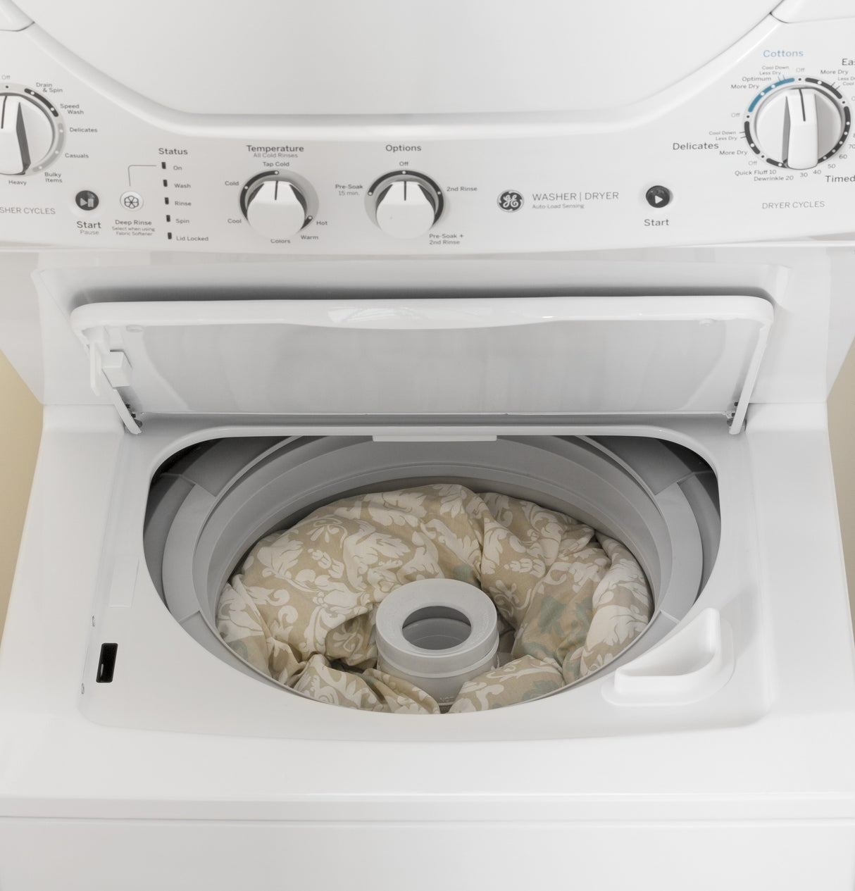 GE APPLIANCES GE Unitized Spacemaker(R) 2.3 cu. ft. Capacity Washer with Stainless Steel Basket and 4.4 cu. ft. Capacity Electric Dryer -  (GUD24ESSMWW)