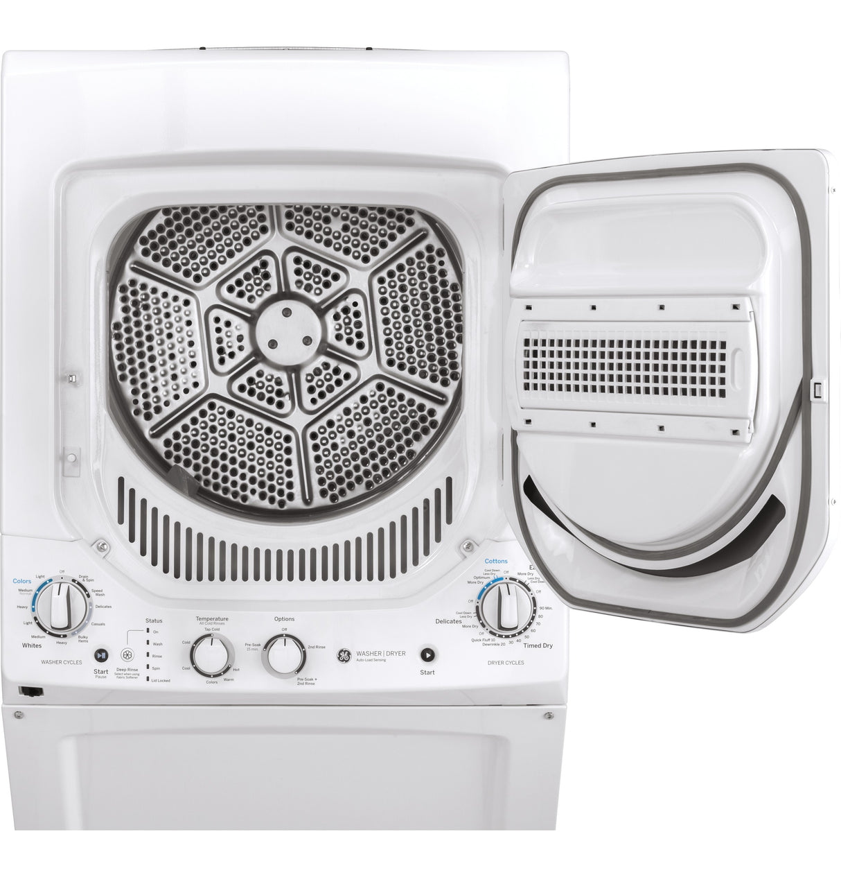 GE APPLIANCES GE Unitized Spacemaker(R) 2.3 cu. ft. Capacity Washer with Stainless Steel Basket and 4.4 cu. ft. Capacity Gas Dryer -  (GUD24GSSMWW)