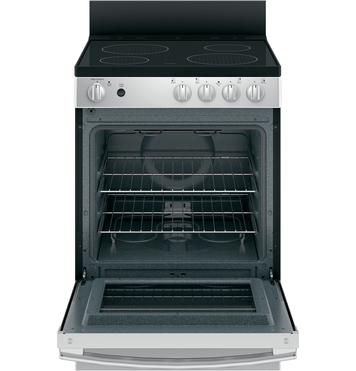 GE APPLIANCES GE(R) 24" Free-Standing/Slide-in Front Control Range with Steam Clean and Large Window -  (JAS640RMSS)