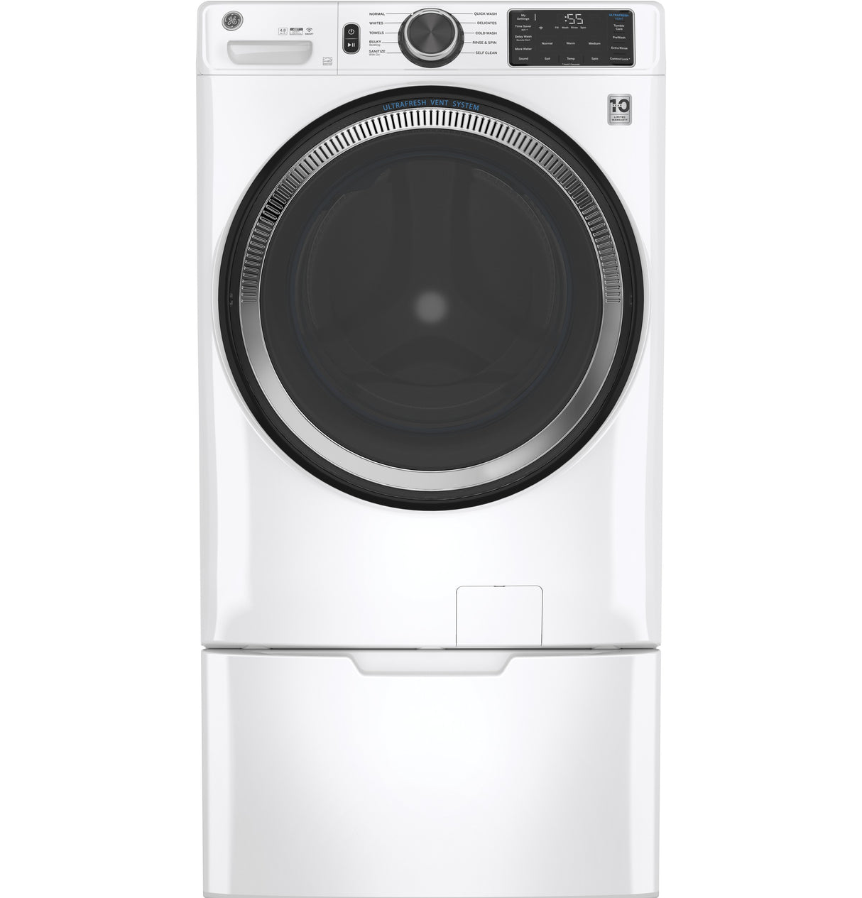 GE APPLIANCES GE(R) ENERGY STAR 4.8 cu. ft. Capacity Smart Front Load (R) Washer with UltraFresh Vent System with OdorBlock(TM) and Sanitize w/Oxi -  (GFW550SSNWW)