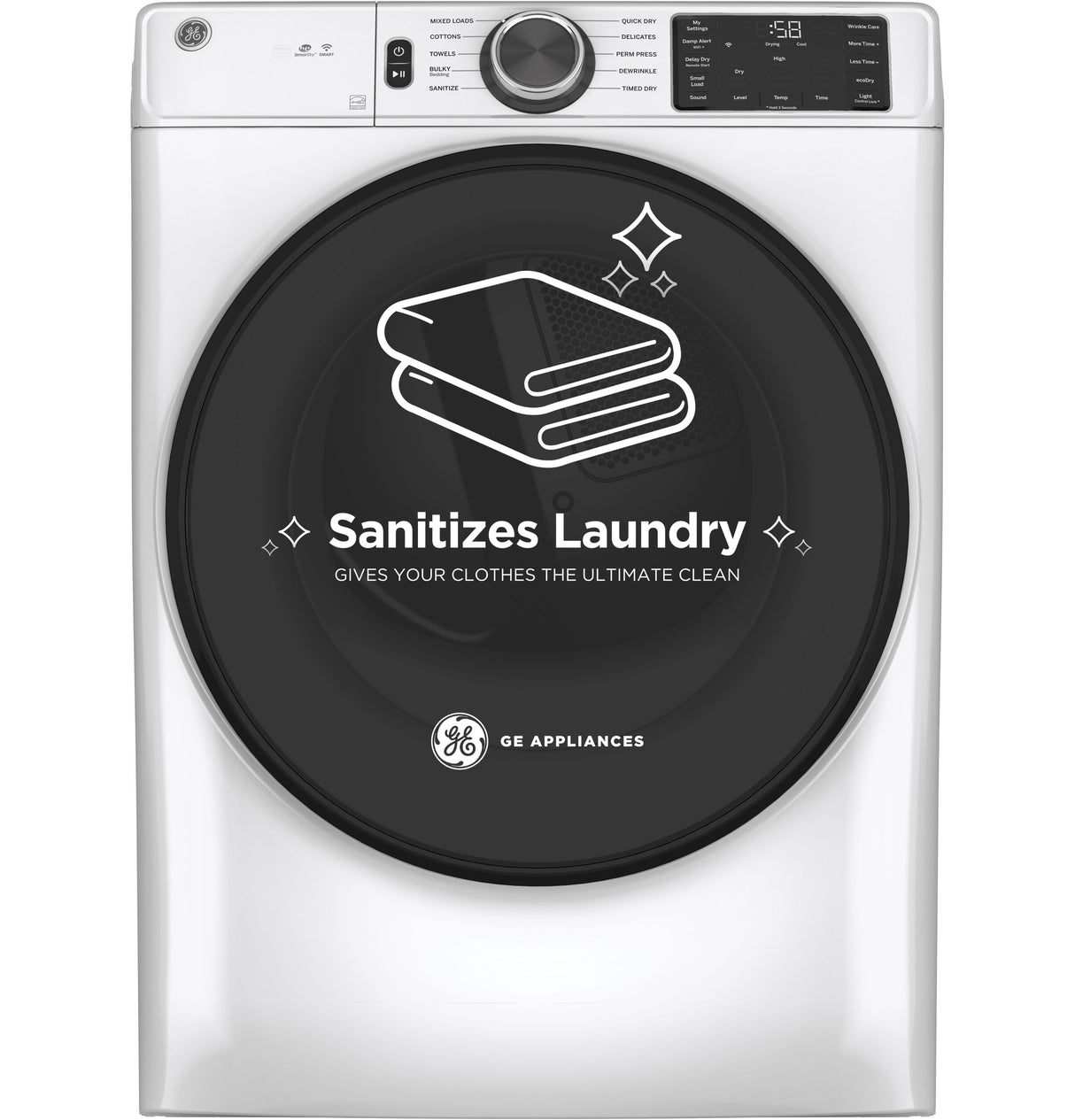 GE APPLIANCES GE(R) ENERGY STAR(R) 7.8 cu. ft. Capacity Smart Front Load Electric Dryer with Sanitize Cycle -  (GFD55ESSNWW)