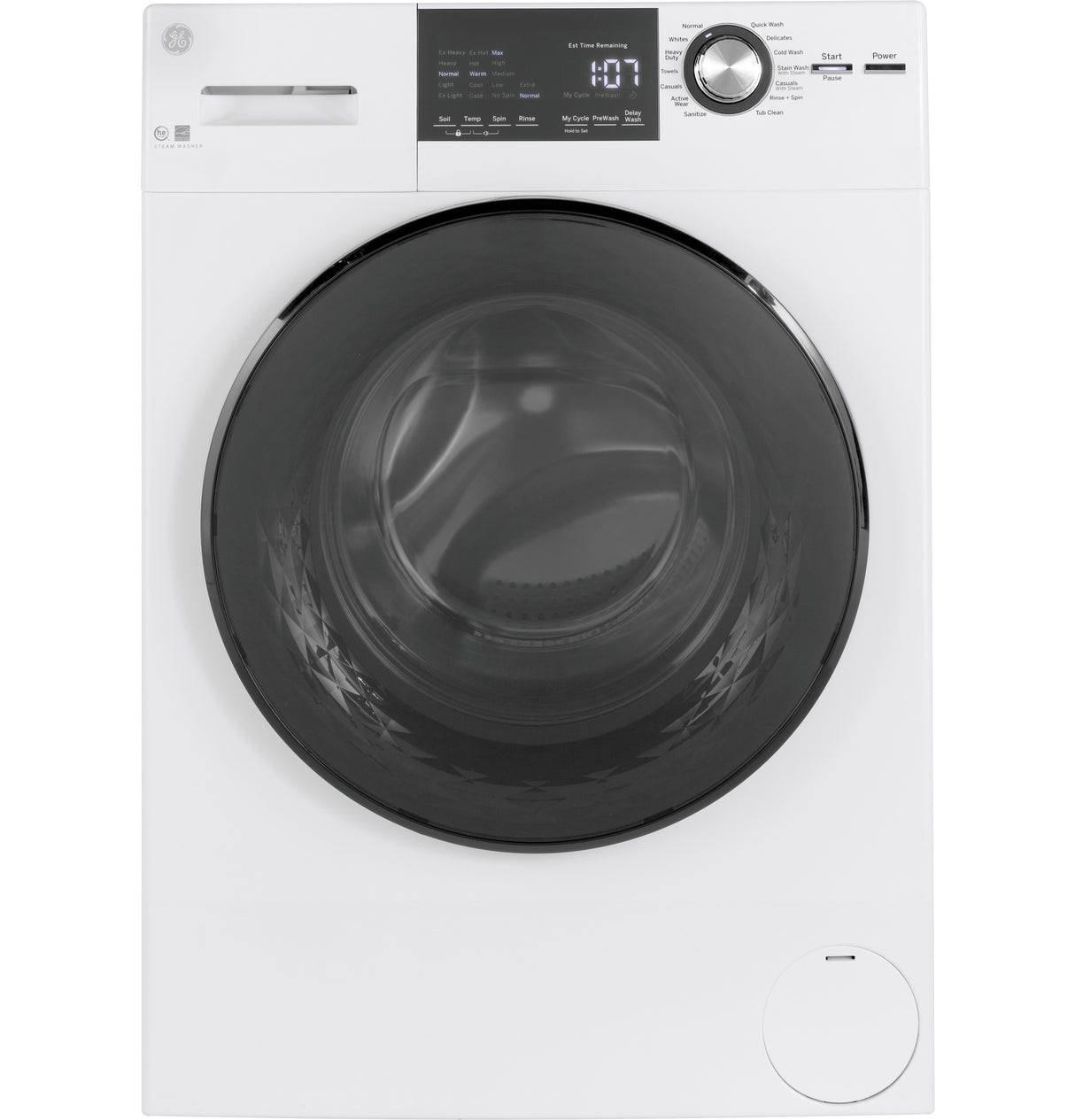 GE APPLIANCES GE(R) ENERGY STAR(R) 24" 2.4 Cu. Ft. Front Load Washer with Steam -  (GFW148SSMWW)