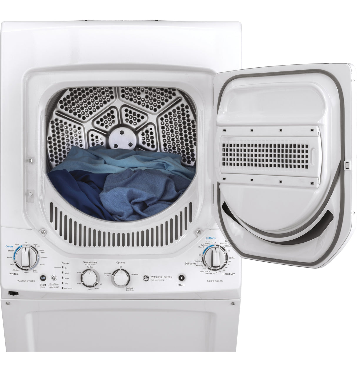 GE APPLIANCES GE Unitized Spacemaker(R) 2.3 cu. ft. Capacity Washer with Stainless Steel Basket and 4.4 cu. ft. Capacity Gas Dryer -  (GUD24GSSMWW)