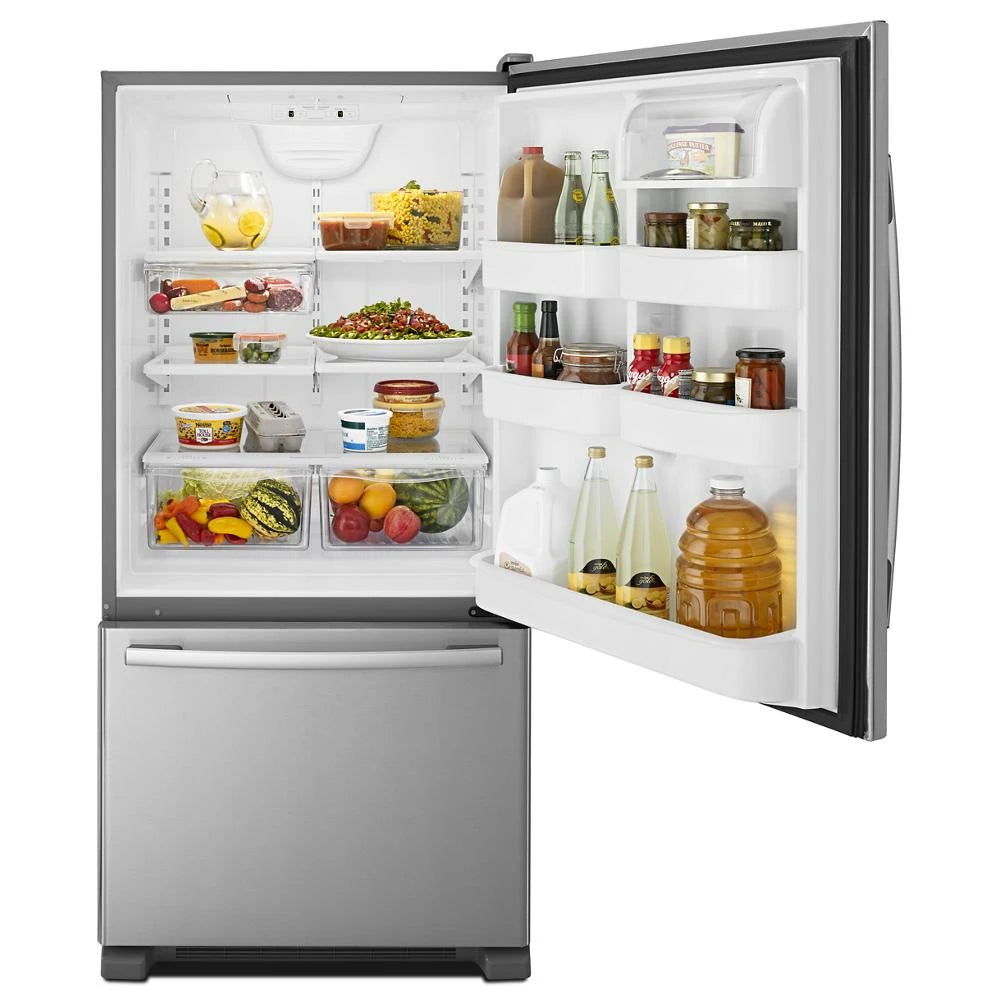 AMANA  33-inch Wide Bottom-Freezer Refrigerator with EasyFreezer™ Pull-Out Drawer - 22 cu. ft. Capacity - Stainless Steel (ABB2224BRM)