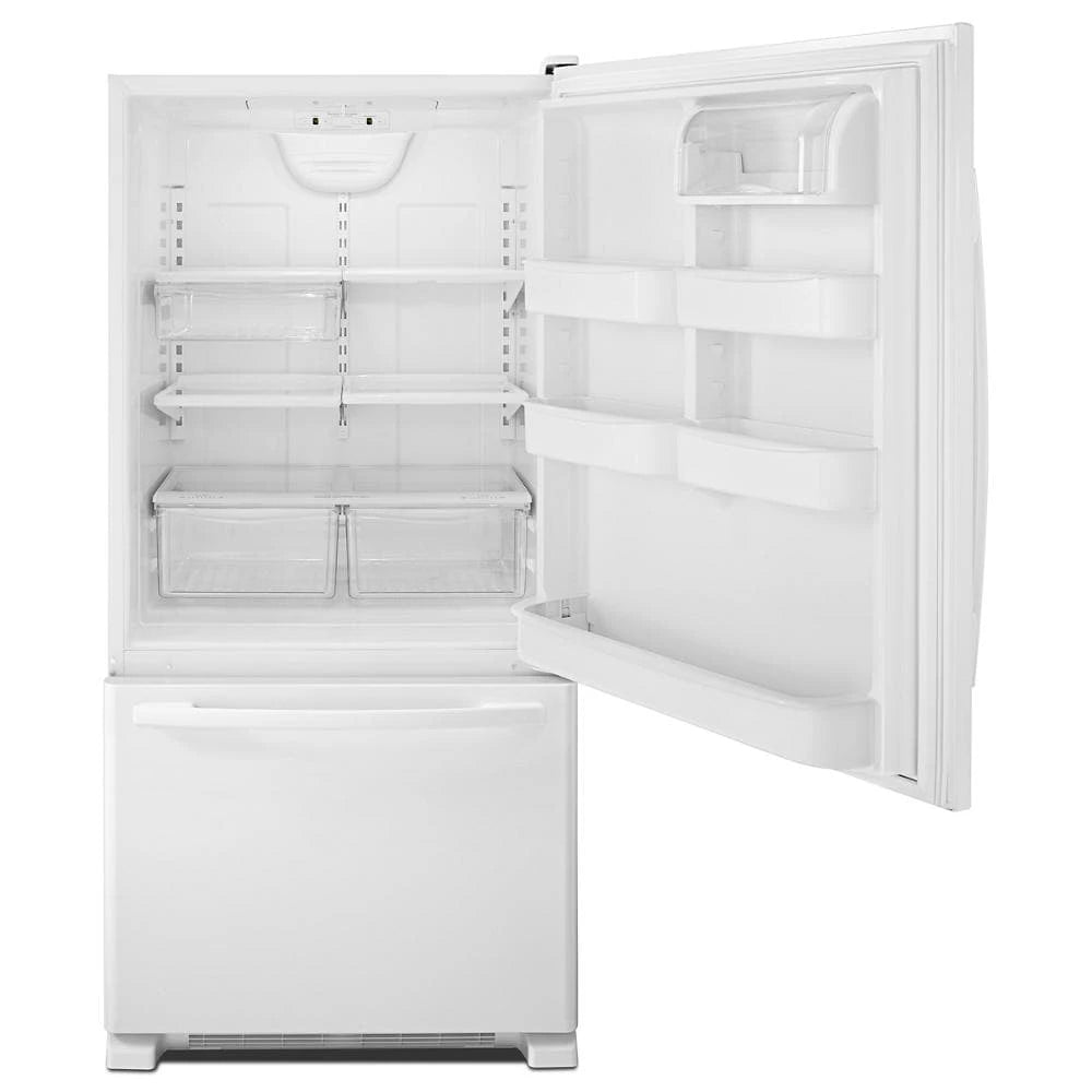 AMANA  33-inch Wide Bottom-Freezer Refrigerator with EasyFreezer™ Pull-Out Drawer - 22 cu. ft. Capacity - White-on-White (ABB2224BRW)