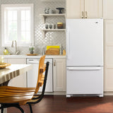 AMANA  33-inch Wide Bottom-Freezer Refrigerator with EasyFreezer™ Pull-Out Drawer - 22 cu. ft. Capacity - White-on-White (ABB2224BRW)