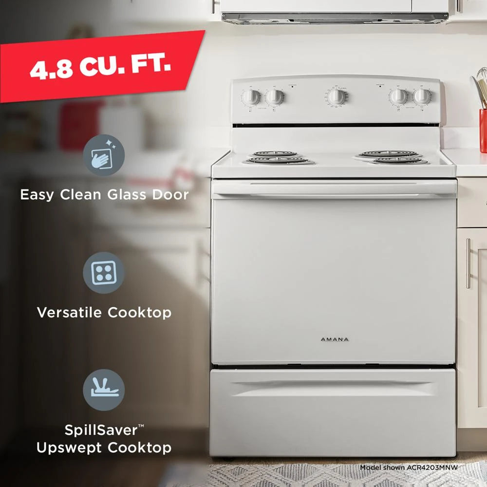 AMANA  30-inch Electric Range with Easy-Clean Glass Door - White (ACR4203MNW)