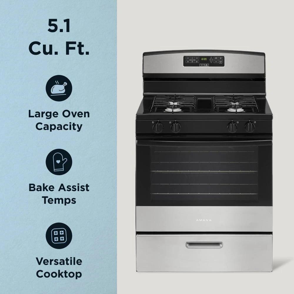 AMANA  30-inch Gas Range with Bake Assist Temps - Stainless Steel (AGR6303MMS)