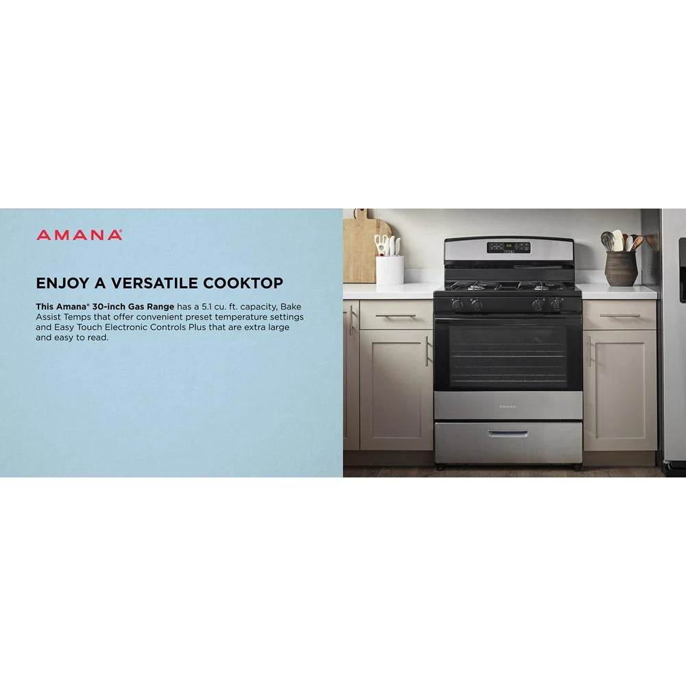 AMANA  30-inch Gas Range with Bake Assist Temps - Stainless Steel (AGR6303MMS)