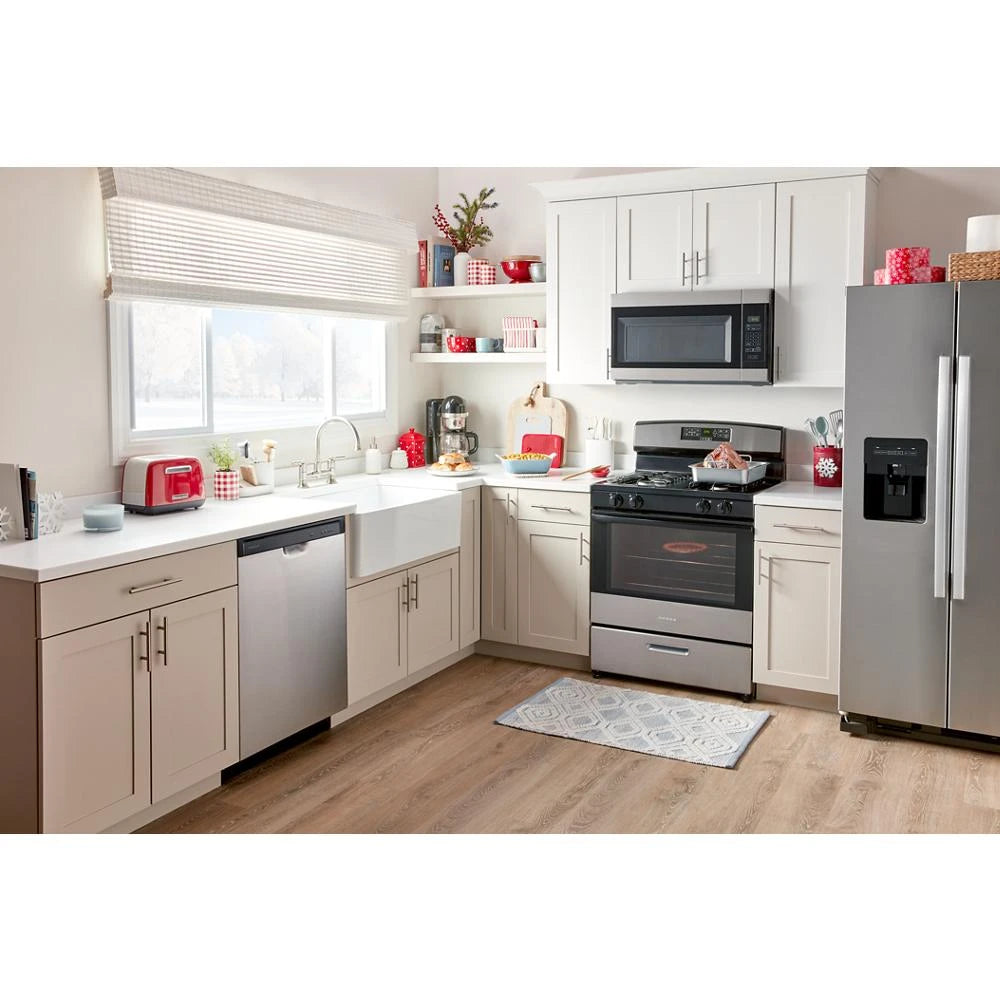 Amana  1.6 Cu. Ft. Over-the-Range Microwave with Add 0:30 Seconds - Black-on-Stainless (AMV2307PFS)