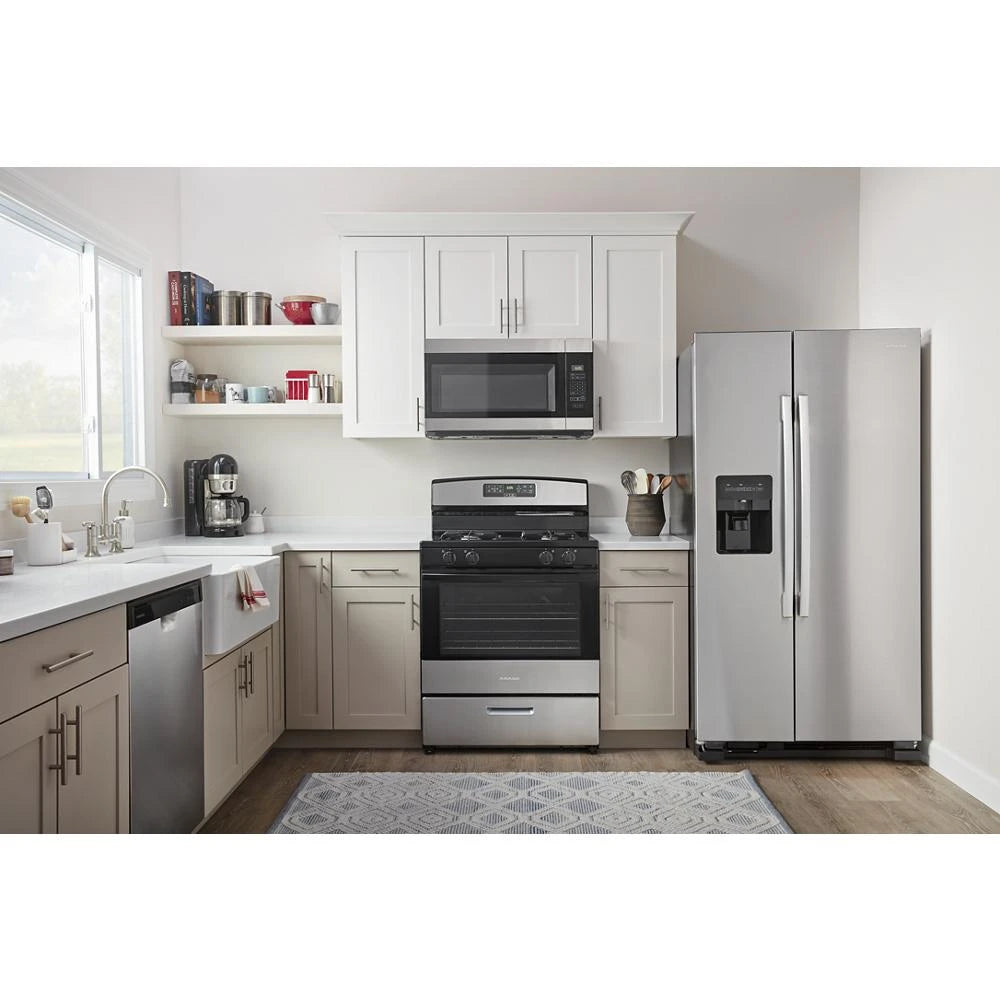 Amana  1.6 Cu. Ft. Over-the-Range Microwave with Add 0:30 Seconds - Black-on-Stainless (AMV2307PFS)
