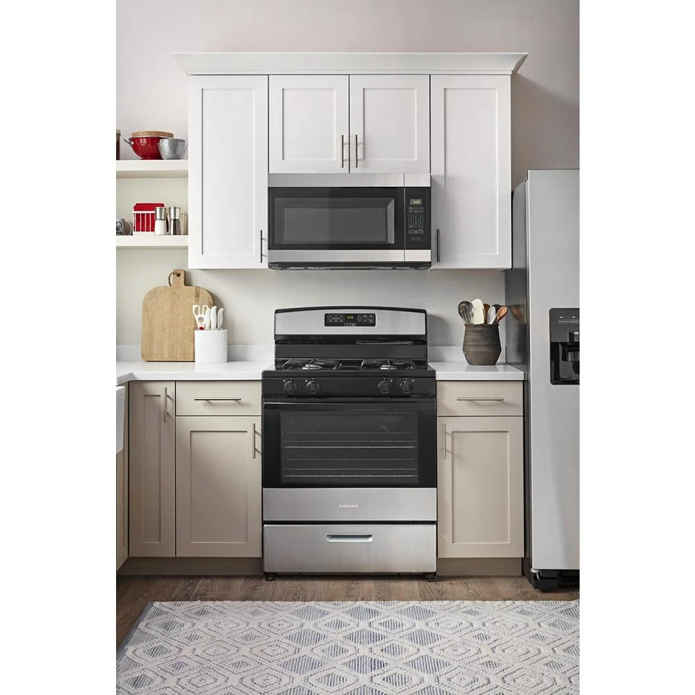Amana  1.6 Cu. Ft. Over-the-Range Microwave with Add 0:30 Seconds - Black-on-Stainless (AMV2307PFS)