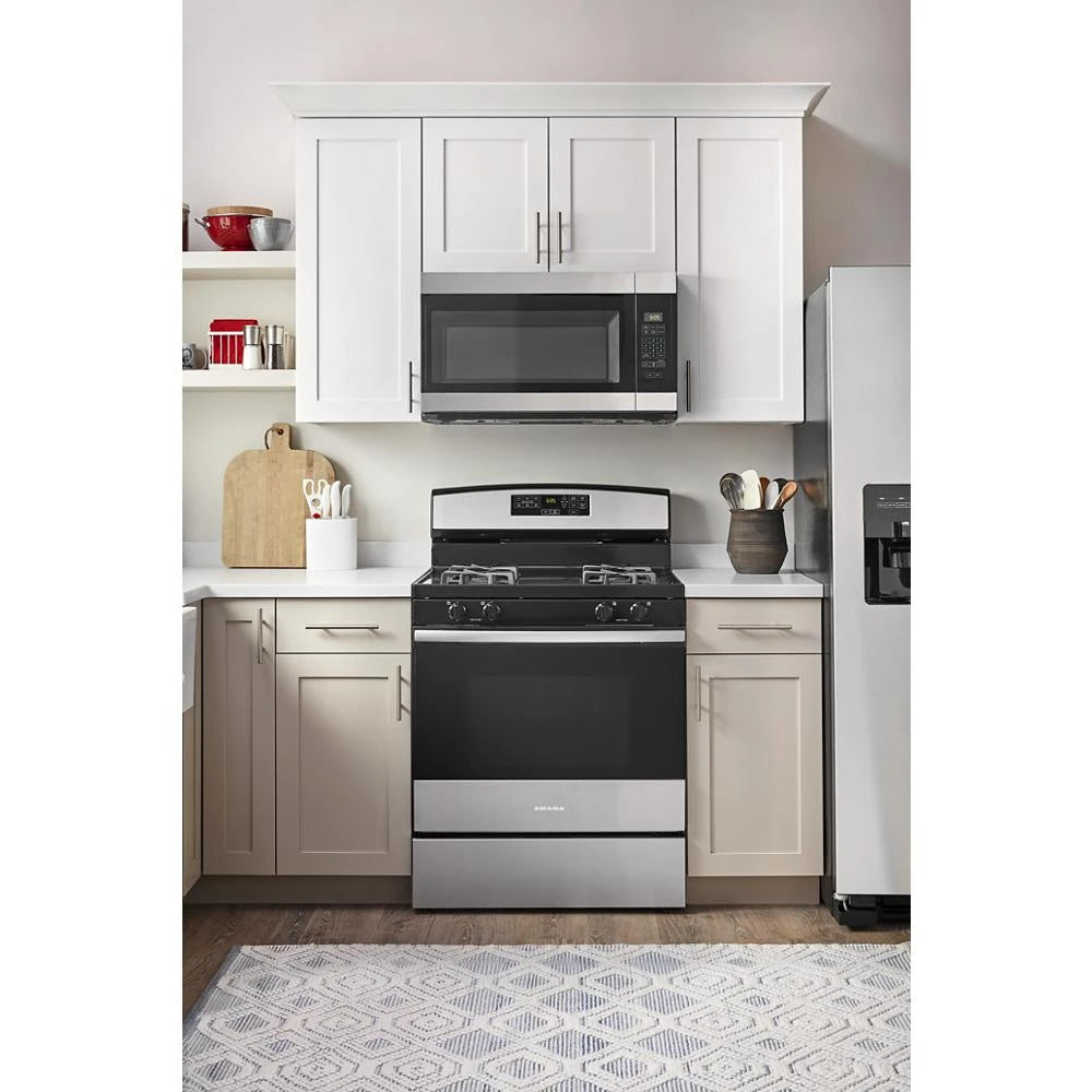 Amana  1.6 Cu. Ft. Over-the-Range Microwave with Add 0:30 Seconds - Black-on-Stainless (AMV2307PFS)