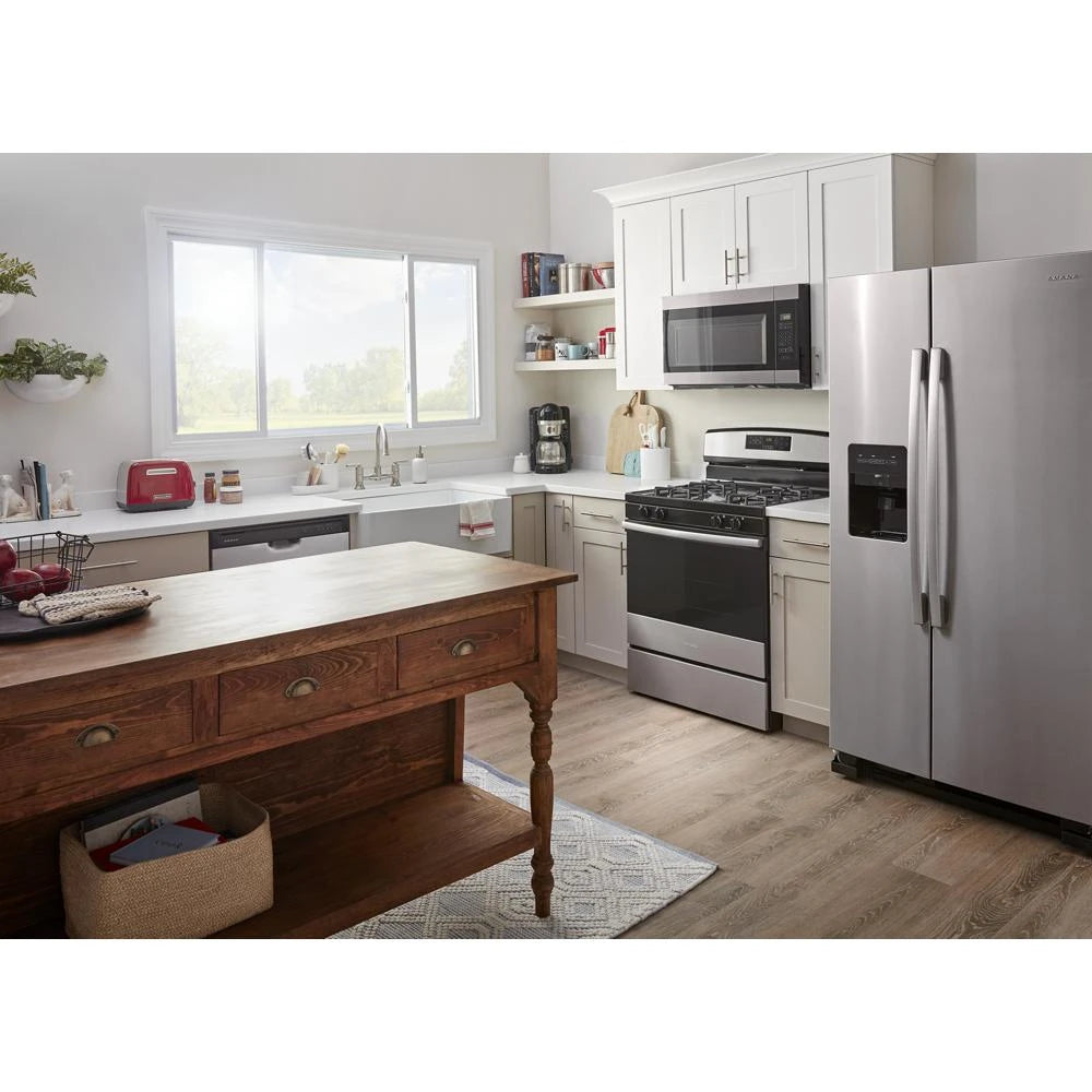 Amana  1.6 Cu. Ft. Over-the-Range Microwave with Add 0:30 Seconds - Black-on-Stainless (AMV2307PFS)