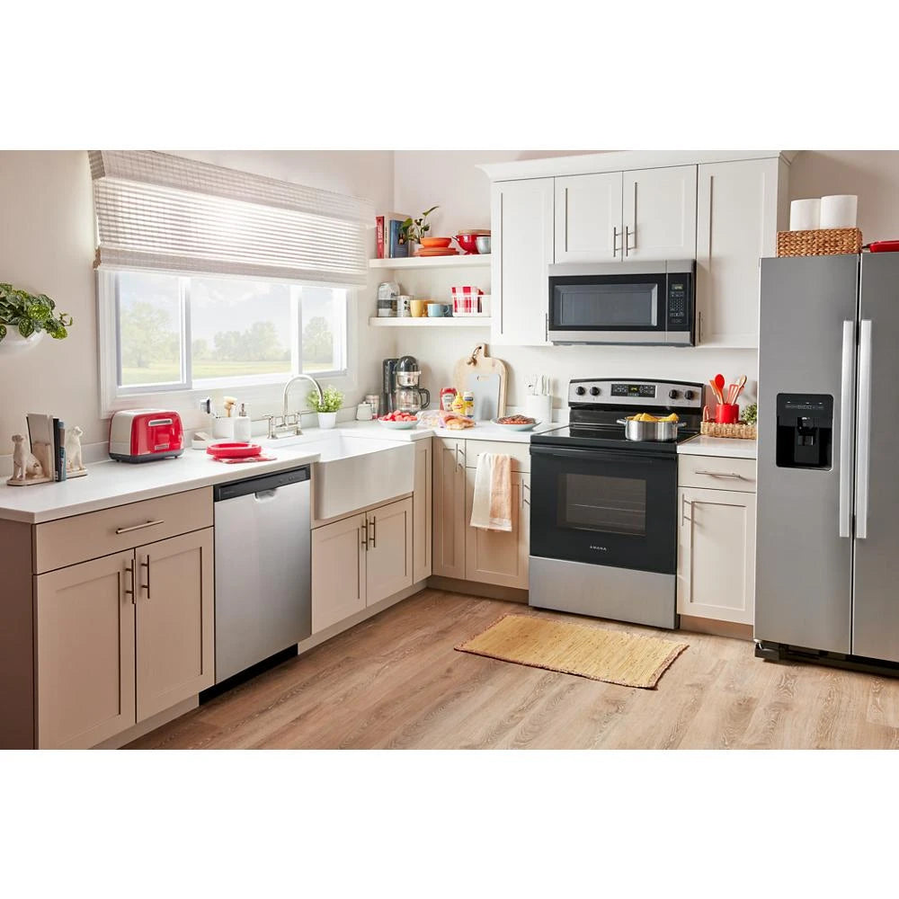 Amana  1.6 Cu. Ft. Over-the-Range Microwave with Add 0:30 Seconds - Black-on-Stainless (AMV2307PFS)