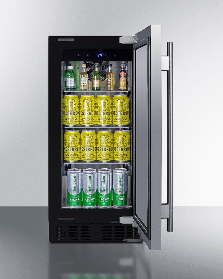 SUMMIT  15" Wide Built-In All-Refrigerator, ADA Compliant - Stainless Steel/Black (ASDS1523)