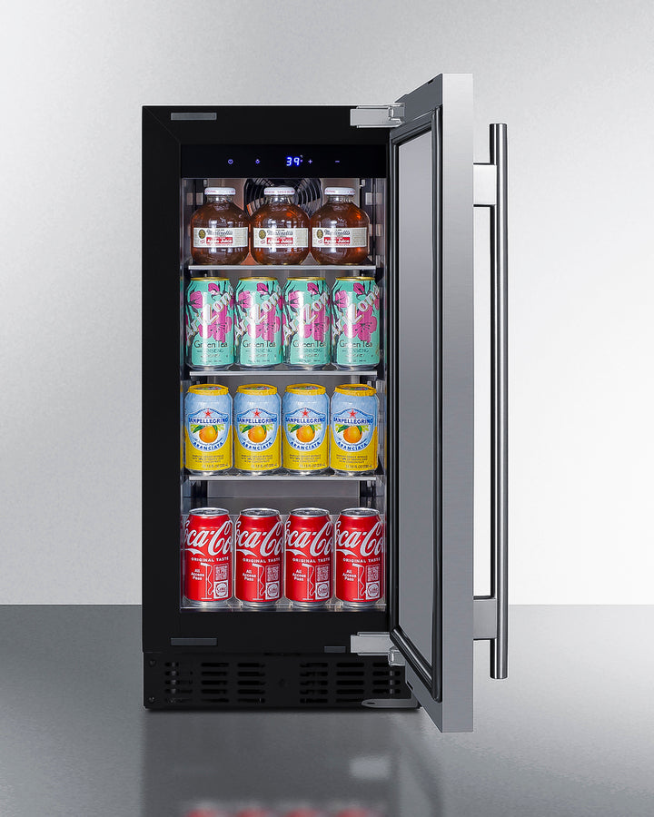 SUMMIT  15" Wide Built-In All-Refrigerator, ADA Compliant - Stainless Steel/Black (ASDS1523)