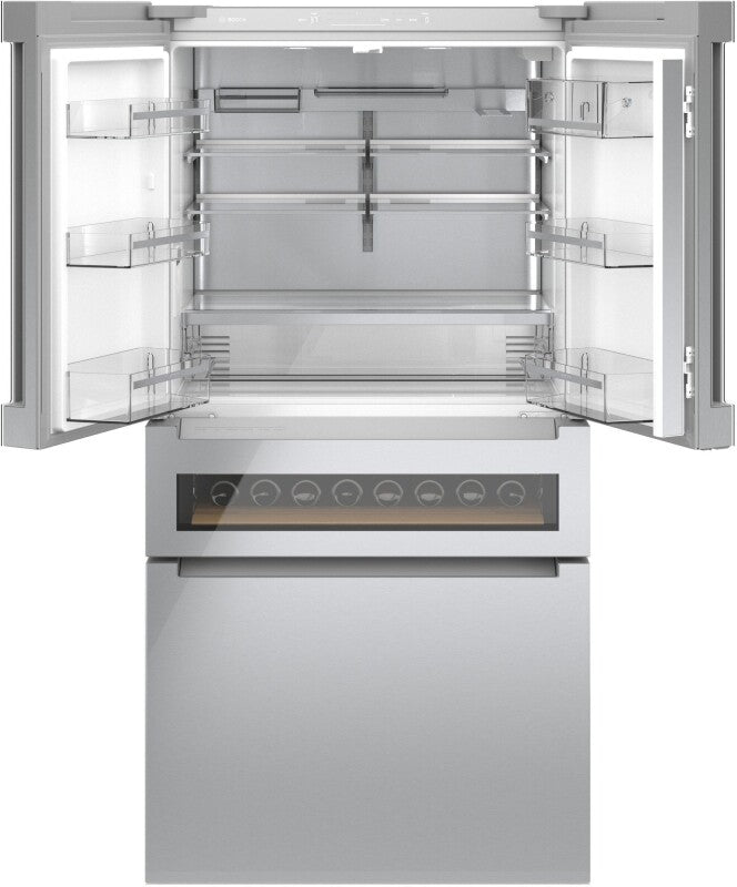BOSCH 800 Series French Door Bottom Mount Refrigerator, Glass door 36'' - Stainless Steel (B36CL81ENG)
