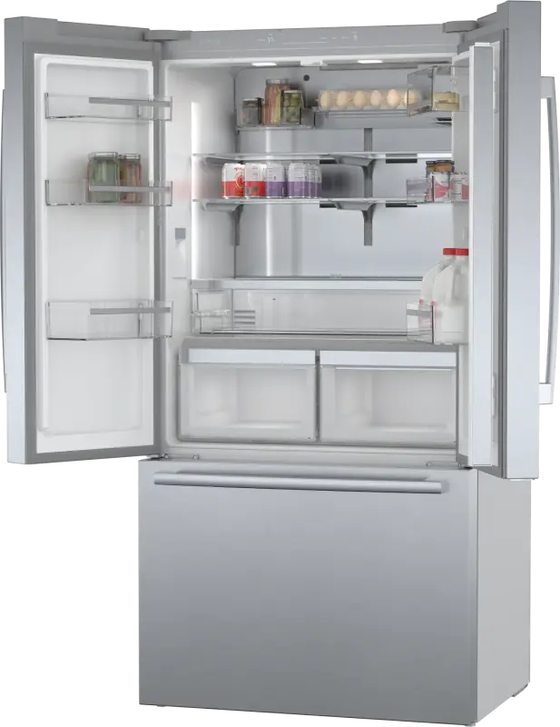BOSCH 800 Series French Door Bottom Mount Refrigerator 36'' Easy clean - Stainless steel (with anti-fingerprint) (B36CT80SNS)