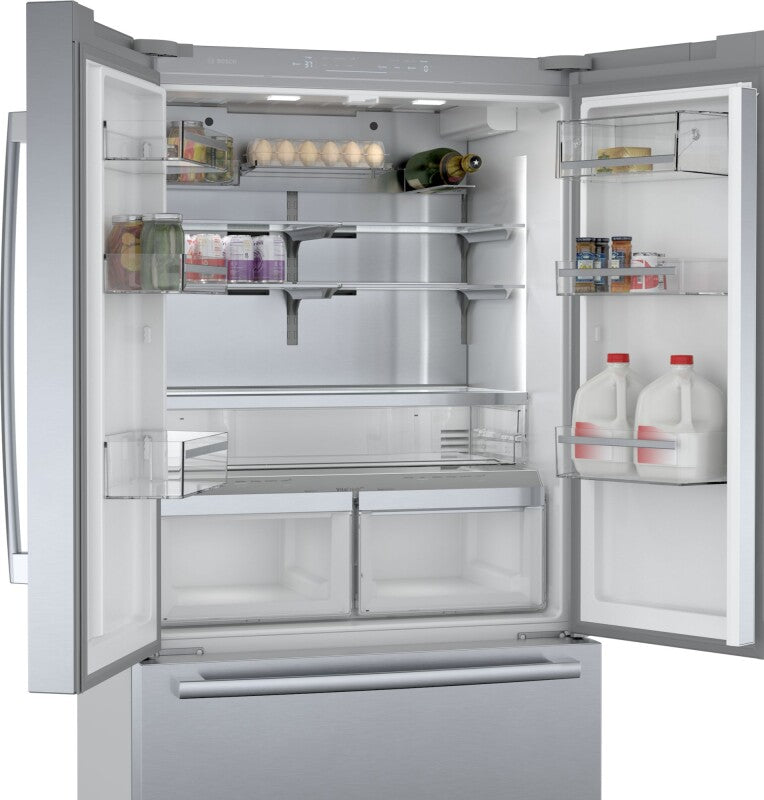 BOSCH 800 Series French Door Bottom Mount Refrigerator 36'' Easy clean - Stainless steel (with anti-fingerprint) (B36CT80SNS)