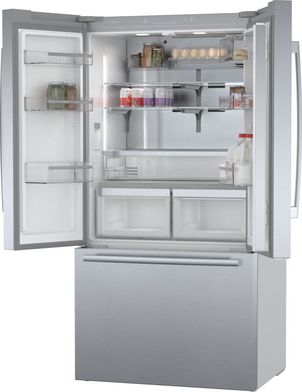 BOSCH 800 Series French Door Bottom Mount Refrigerator 36'' Easy clean - Stainless steel (with anti-fingerprint) (B36CT80SNS)