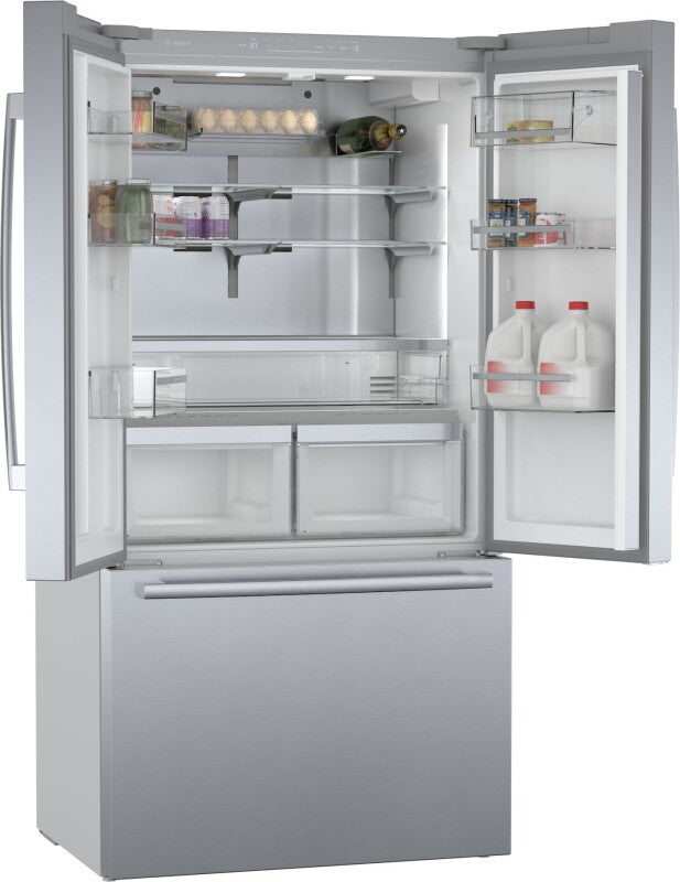 BOSCH 800 Series French Door Bottom Mount Refrigerator 36'' Easy clean - Stainless steel (with anti-fingerprint) (B36CT80SNS)