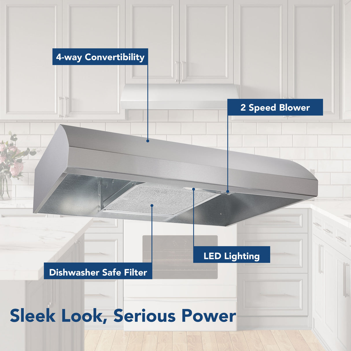 Broan  30-Inch 4-Way Convertible Under-Cabinet Range Hood, 270 Max CFM - Black (BXT130SS)