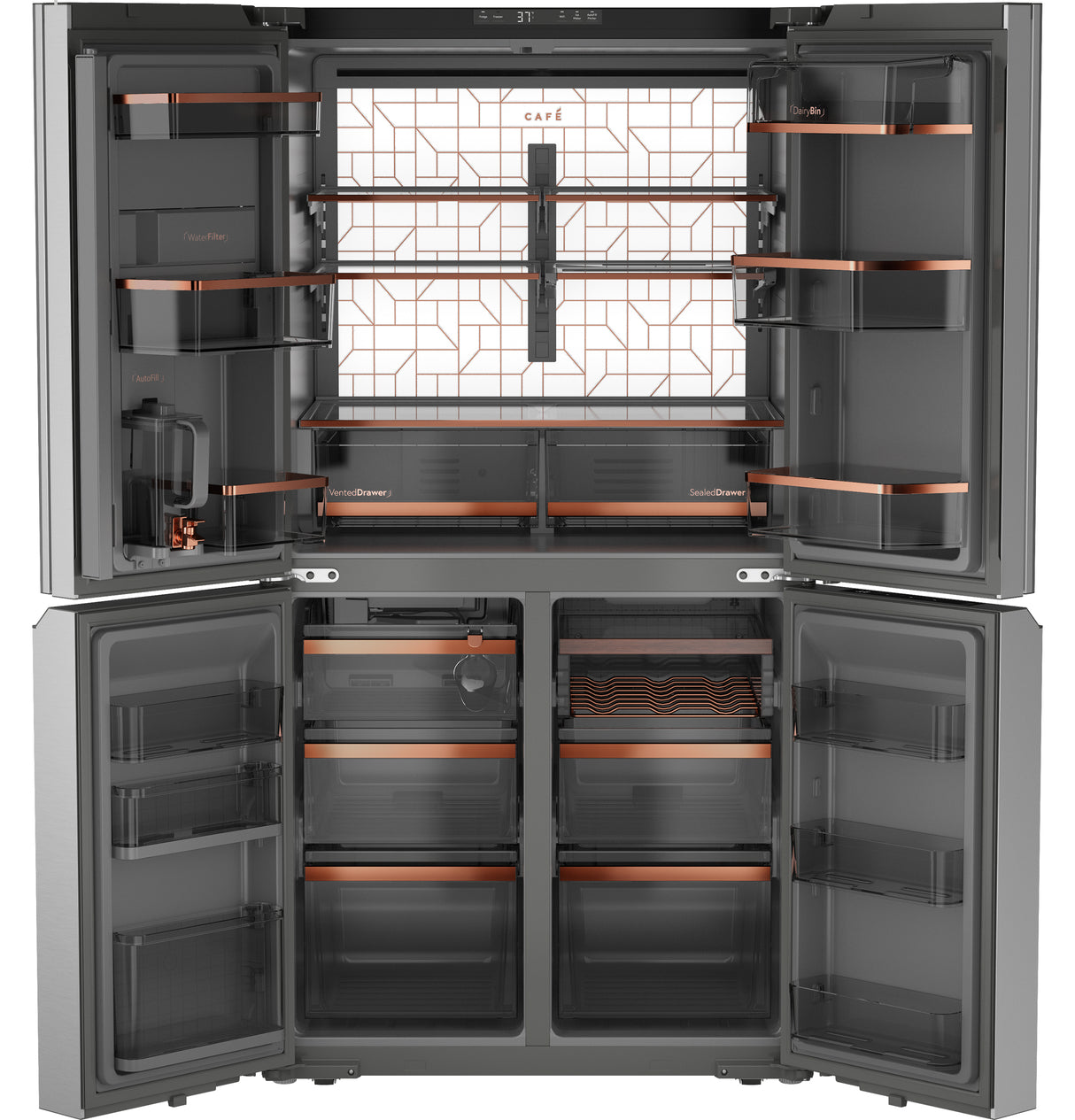 CAFE  Caf? 28.3 Cu. Ft. Smart Quad-door Refrigerator In Platinum Glass With Dual-dispense Autofill Pitcher - Platinum Glass (CAE28DM5TS5)