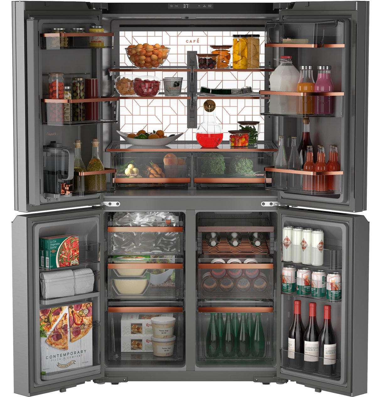 CAFE  Caf? 28.3 Cu. Ft. Smart Quad-door Refrigerator In Platinum Glass With Dual-dispense Autofill Pitcher - Platinum Glass (CAE28DM5TS5)