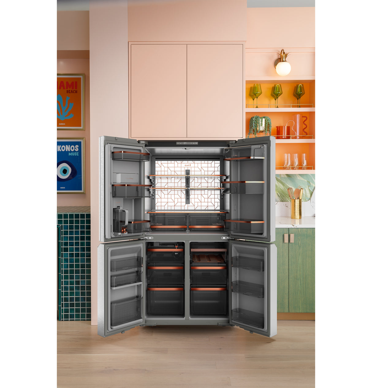 CAFE  Caf? 28.3 Cu. Ft. Smart Quad-door Refrigerator In Platinum Glass With Dual-dispense Autofill Pitcher - Platinum Glass (CAE28DM5TS5)