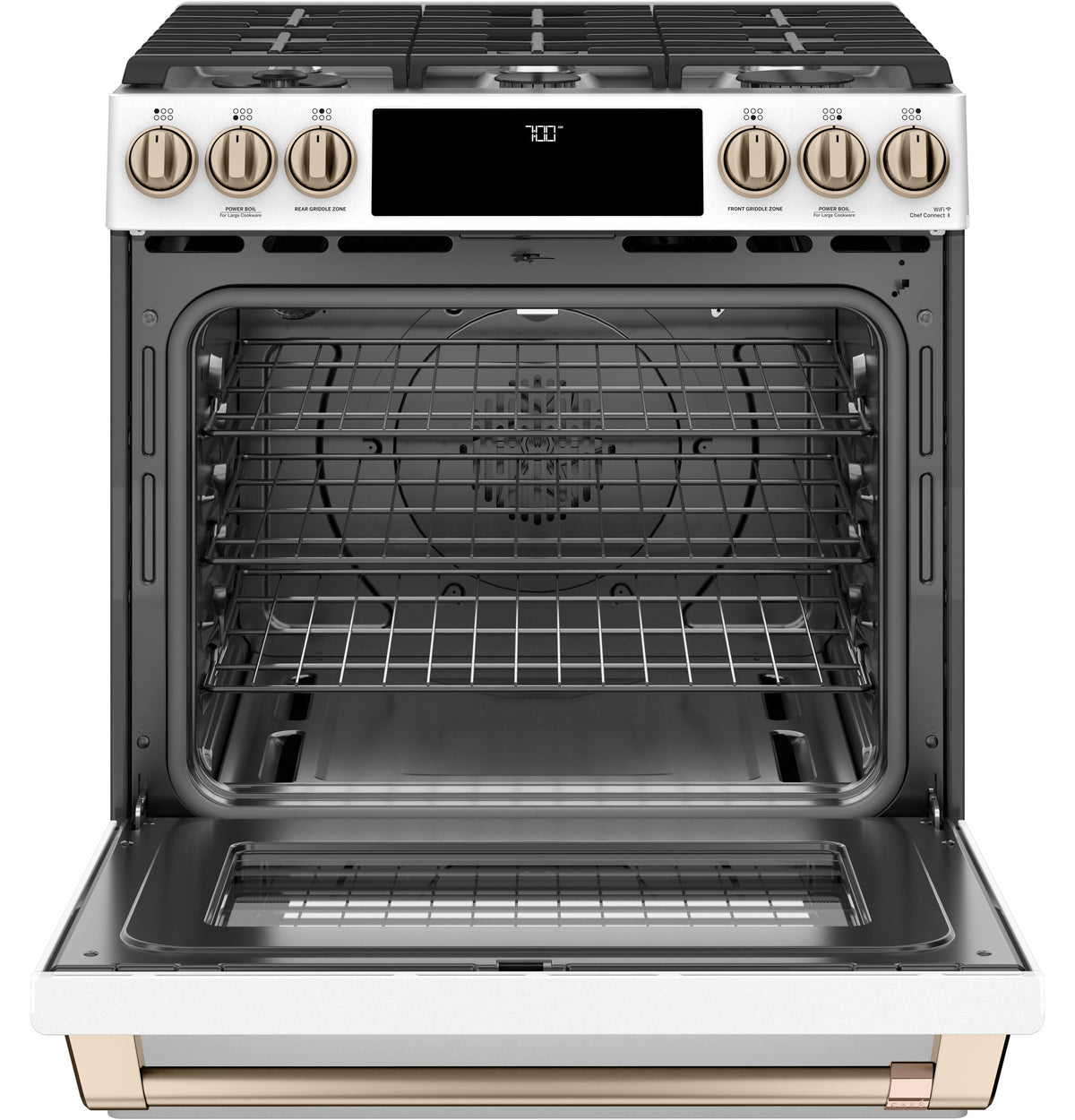 CAFE  Caf? 30" Smart Slide-in, Front-control, Gas Range With Convection Oven - Matte White (CGS700P4MW2)