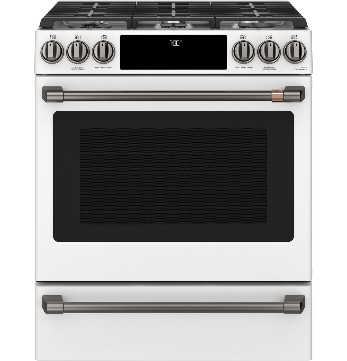 CAFE  Caf? 30" Smart Slide-in, Front-control, Gas Range With Convection Oven - Matte White (CGS700P4MW2)