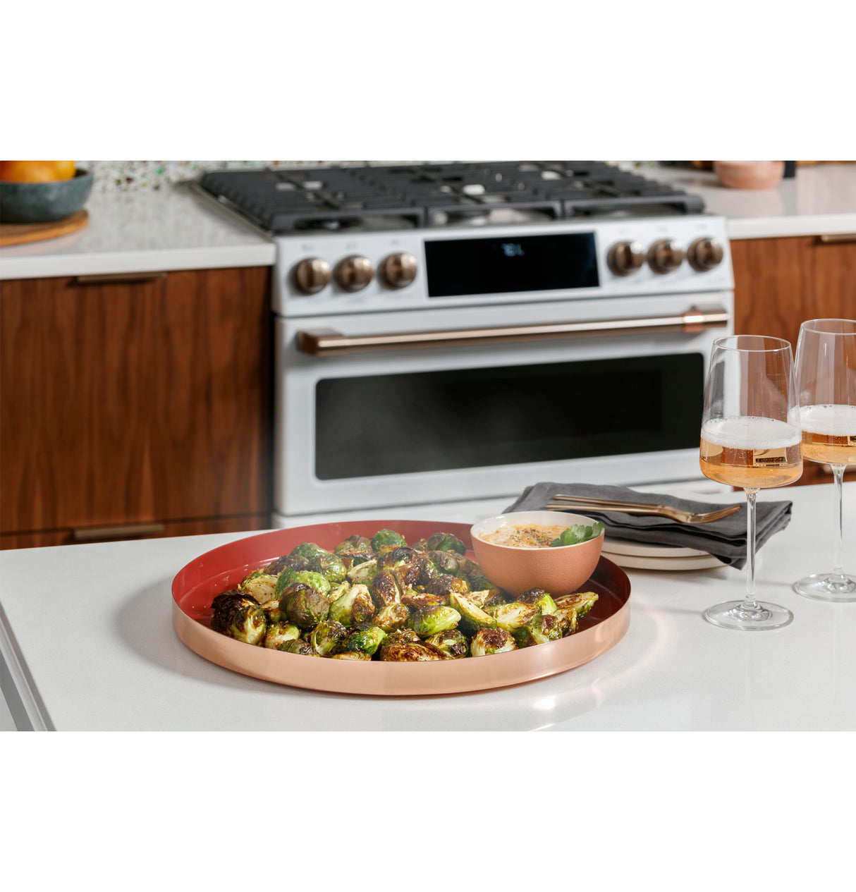 CAFE  Caf? 30" Smart Slide-in, Front-control, Gas Double-oven Range With Convection - Matte White (CGS750P4MW2)