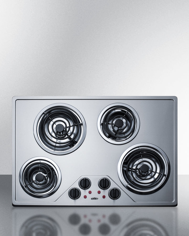 SUMMIT  29" Wide 230V 4-Burner Coil Cooktop - Stainless Steel (CR430SS)