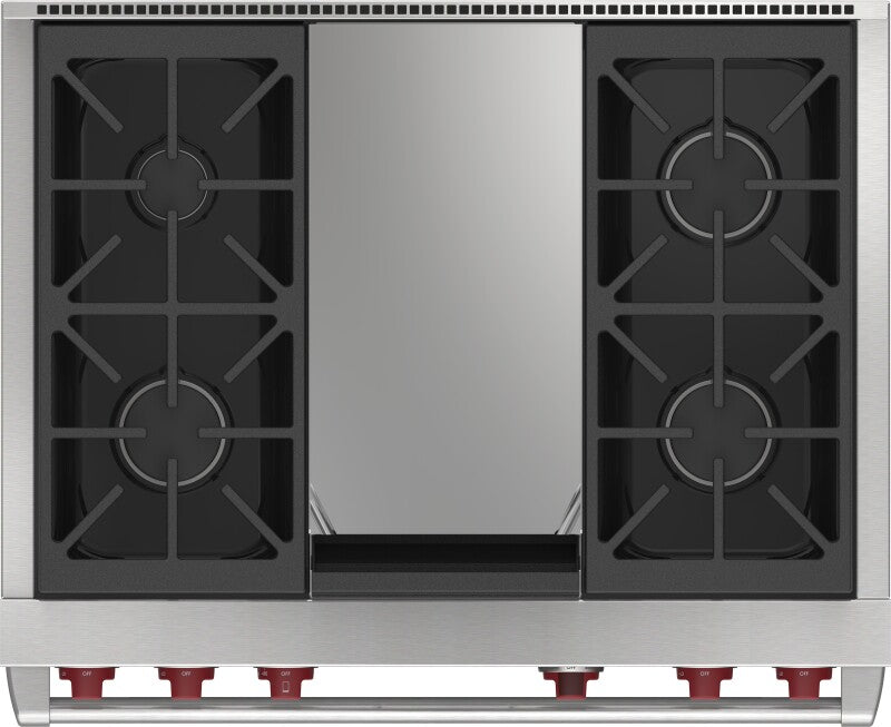 Wolf 36" Dual Fuel Range - 4 Burners and Infrared Griddle - Stainless Steel (DF36450GSP)