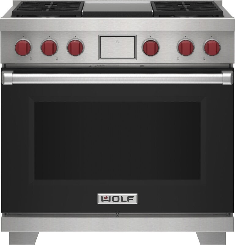 Wolf 36" Dual Fuel Range - 4 Burners and Infrared Griddle - Stainless Steel (DF36450GSP)
