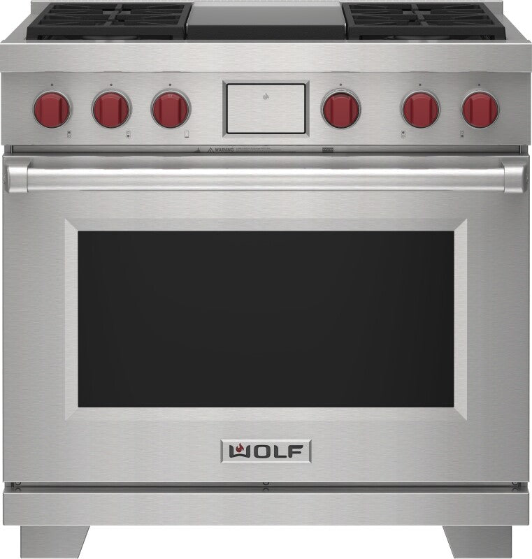 Wolf 36" Dual Fuel Range - 4 Burners and Infrared Griddle - Stainless Steel (DF36450GSP)