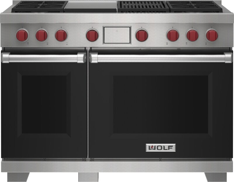 Wolf 48" Dual Fuel Range - 4 Burners, Infrared Charbroiler and Infrared Griddle - Stainless Steel (DF48450CGSP)