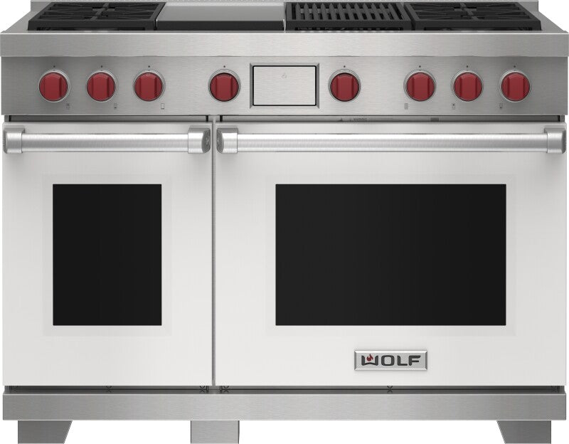 Wolf 48" Dual Fuel Range - 4 Burners, Infrared Charbroiler and Infrared Griddle - Stainless Steel (DF48450CGSP)