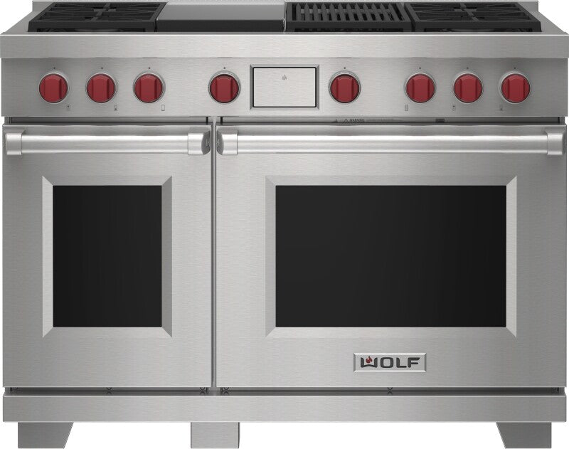 Wolf 48" Dual Fuel Range - 4 Burners, Infrared Charbroiler and Infrared Griddle - Stainless Steel (DF48450CGSP)