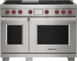 Wolf 48" Dual Fuel Range - 4 Burners, Infrared Charbroiler and Infrared Griddle - Stainless Steel (DF48450CGSP)