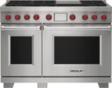 Wolf 48" Dual Fuel Range - 6 Burners and Infrared Griddle - Stainless Steel (DF48650GSP)