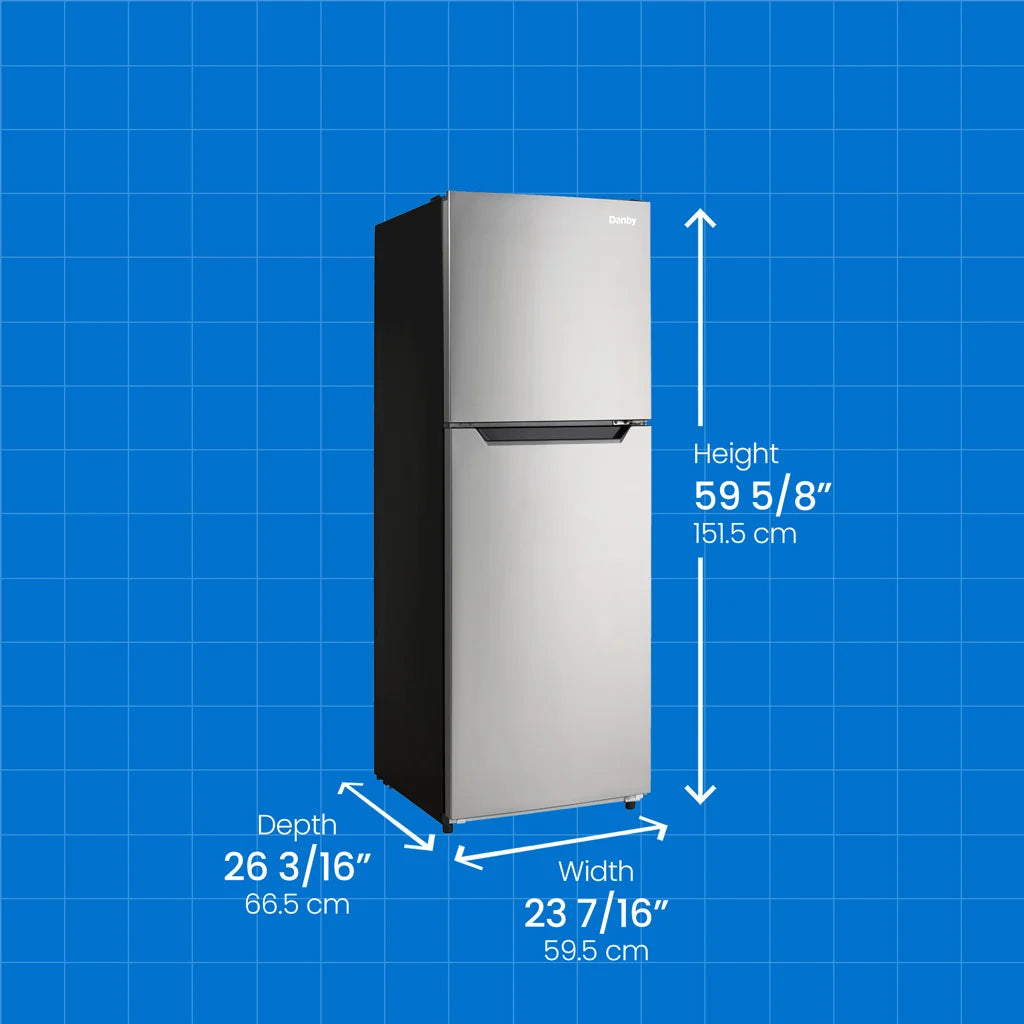 DANBY 23.5-Inch 10.1 Cu. Ft. Top Mount Apartment Size Fridge Look - Stainless Steel (DFF101B1BSLDB)