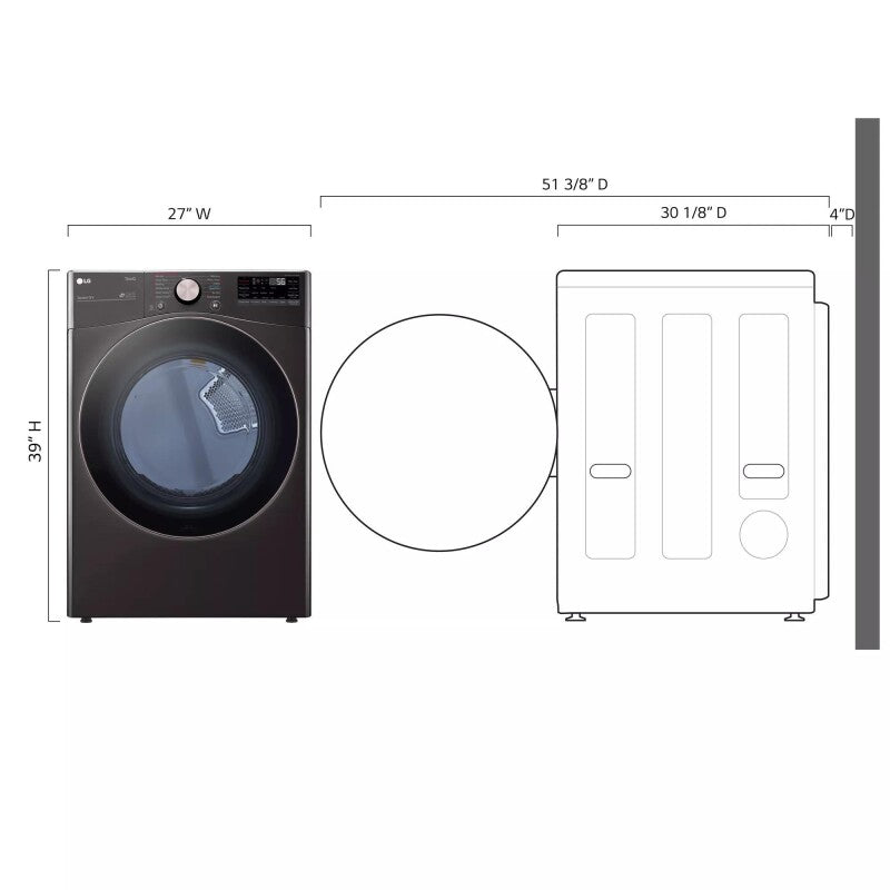 LG 7.4 cu. ft. Ultra Large Capacity Smart wi-fi Enabled Front Load Electric Dryer with TurboSteam™ and Built-In Intelligence - Smooth Black (DLEX4000B)