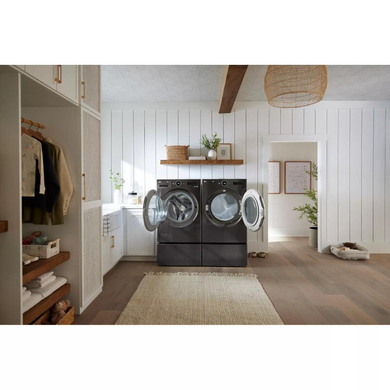LG  7.4 Cu. Ft. Ultra Large Capacity Smart Front Load Gas Dryer With Built-in Intelligence & Turbosteam® - Black Steel (DLGX6701B)